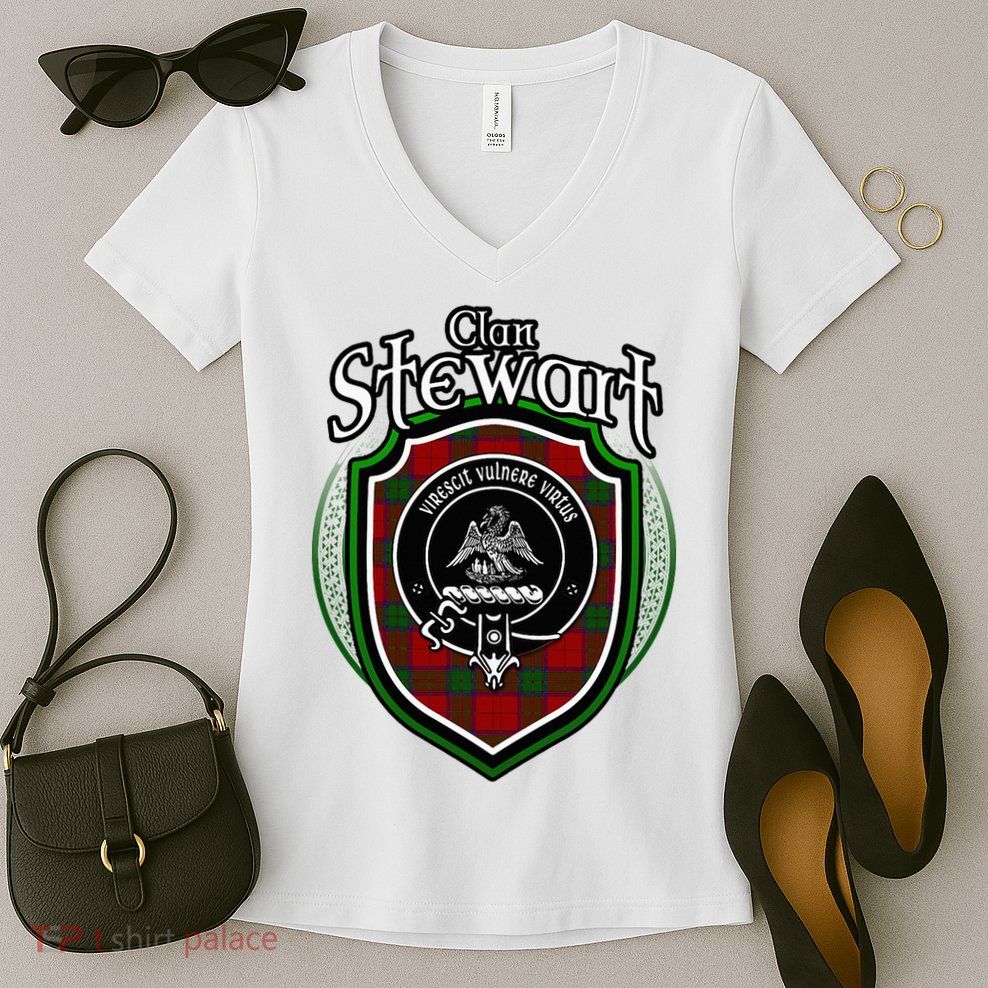 Stewart Clan Crest Scottish Clan Stewart Family Badge Women's V-Neck T-Shirt