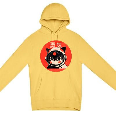 Space Cat Courage Japanese Retro Kawaii Cute Astronaut Cat Premium Pullover Hoodie