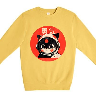 Space Cat Courage Japanese Retro Kawaii Cute Astronaut Cat Premium Crewneck Sweatshirt