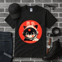 Space Cat Courage Japanese Retro Kawaii Cute Astronaut Cat Tall T-Shirt