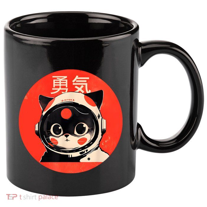 Space Cat Courage Japanese Retro Kawaii Cute Astronaut Cat 11oz C Handle Ceramic Mug
