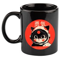 Space Cat Courage Japanese Retro Kawaii Cute Astronaut Cat 11oz C Handle Ceramic Mug