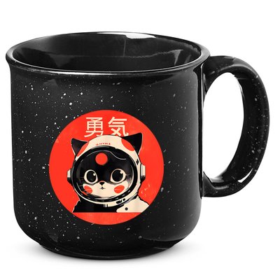 Space Cat Courage Japanese Retro Kawaii Cute Astronaut Cat 15oz Campfire Ceramic Mug