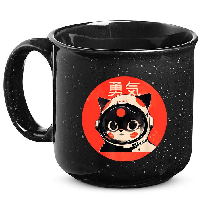 Space Cat Courage Japanese Retro Kawaii Cute Astronaut Cat 15oz Campfire Ceramic Mug