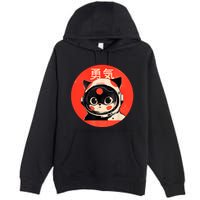 Space Cat Courage Japanese Retro Kawaii Cute Astronaut Cat Premium Pullover Hoodie
