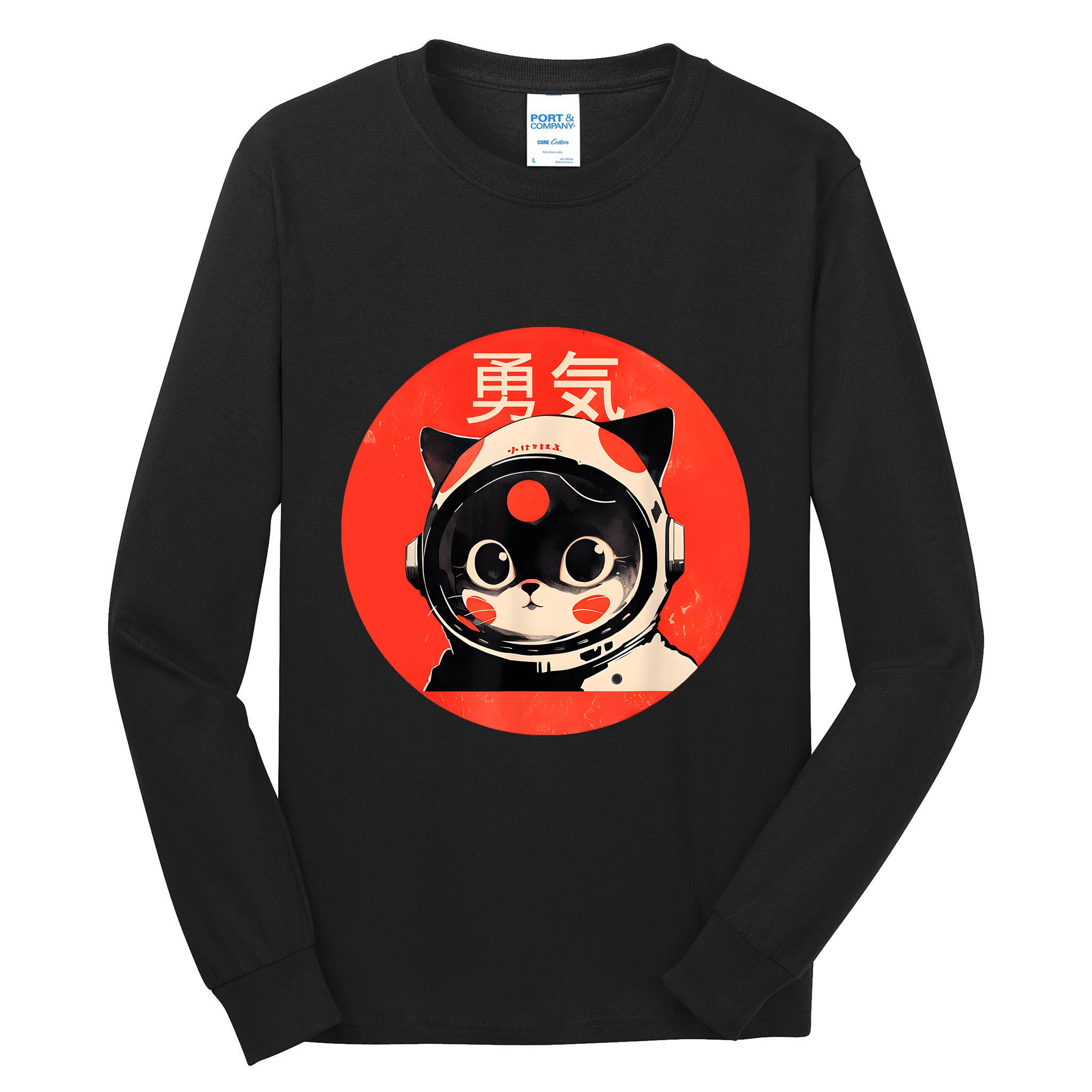Space Cat Courage Japanese Retro Kawaii Cute Astronaut Cat Tall Long Sleeve T-Shirt