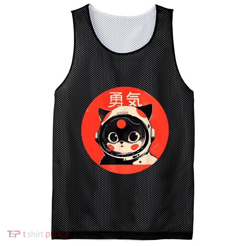 Space Cat Courage Japanese Retro Kawaii Cute Astronaut Cat Mesh Reversible Basketball Jersey Tank