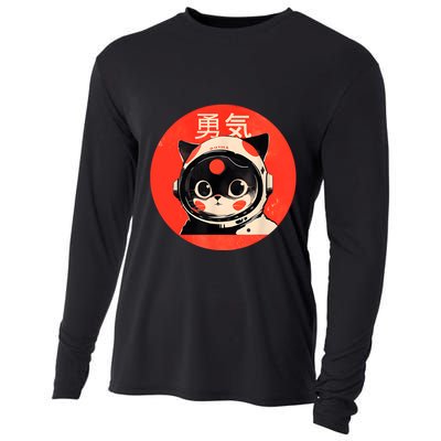 Space Cat Courage Japanese Retro Kawaii Cute Astronaut Cat Cooling Performance Long Sleeve Crew