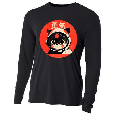 Space Cat Courage Japanese Retro Kawaii Cute Astronaut Cat Cooling Performance Long Sleeve Crew