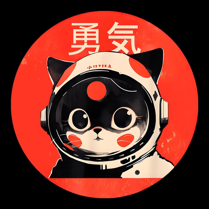 Space Cat Courage Japanese Retro Kawaii Cute Astronaut Cat Youth Performance Sprint T-Shirt
