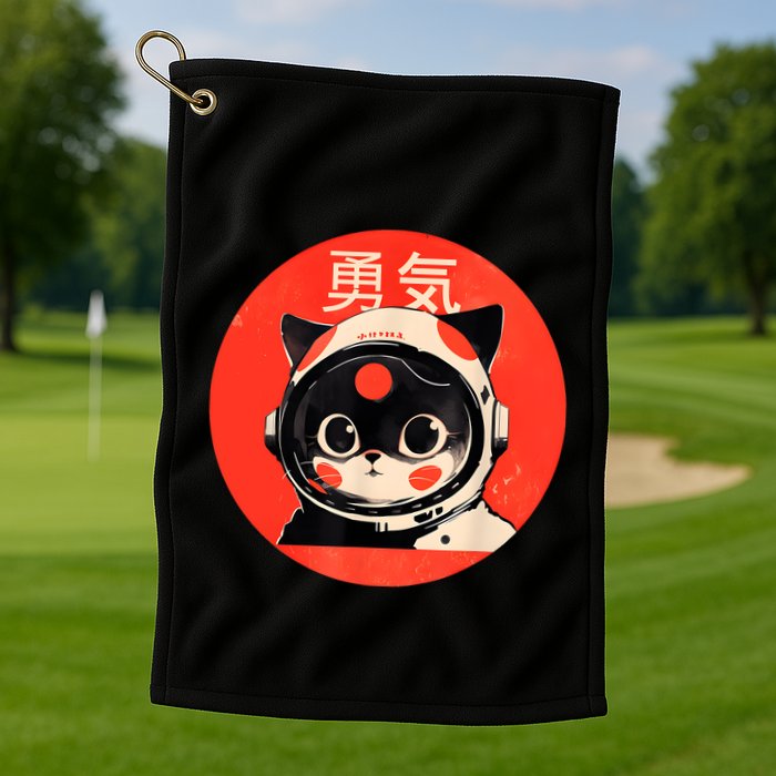 Space Cat Courage Japanese Retro Kawaii Cute Astronaut Cat Golf Towel