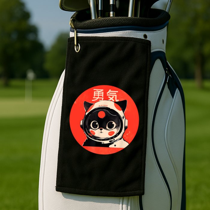 Space Cat Courage Japanese Retro Kawaii Cute Astronaut Cat Golf Towel
