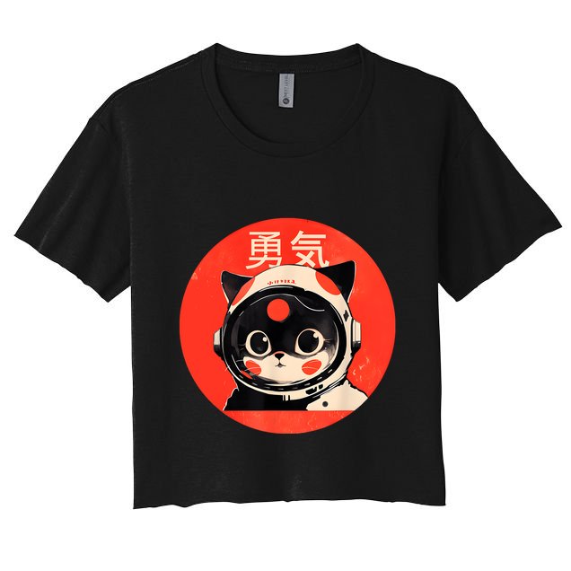 Space Cat Courage Japanese Retro Kawaii Cute Astronaut Cat Crop Top