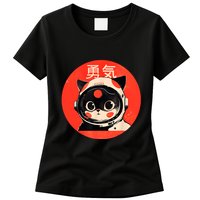 Space Cat Courage Japanese Retro Kawaii Cute Astronaut Cat Womens T-Shirt