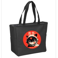 Space Cat Courage Japanese Retro Kawaii Cute Astronaut Cat Zip Tote Bag