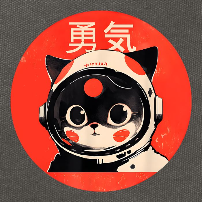 Space Cat Courage Japanese Retro Kawaii Cute Astronaut Cat Cotton Canvas Backpack