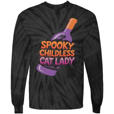 Spooky Childless Cat Lady Funny Halloween Kamala Harris Tie-Dye Long Sleeve Shirt