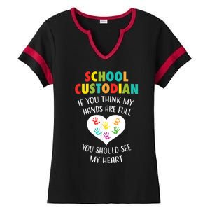 School Custodian Cute Heart Quote Janitor Appreciation Gift Ladies Halftime Notch Neck Tee