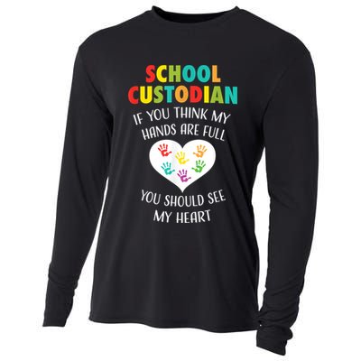 School Custodian Cute Heart Quote Janitor Appreciation Gift Cooling Performance Long Sleeve Crew