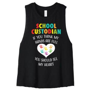 School Custodian Cute Heart Quote Janitor Appreciation Gift Women's Racerback Cropped Tank