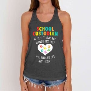 School Custodian Cute Heart Quote Janitor Appreciation Gift Women's Knotted Racerback Tank