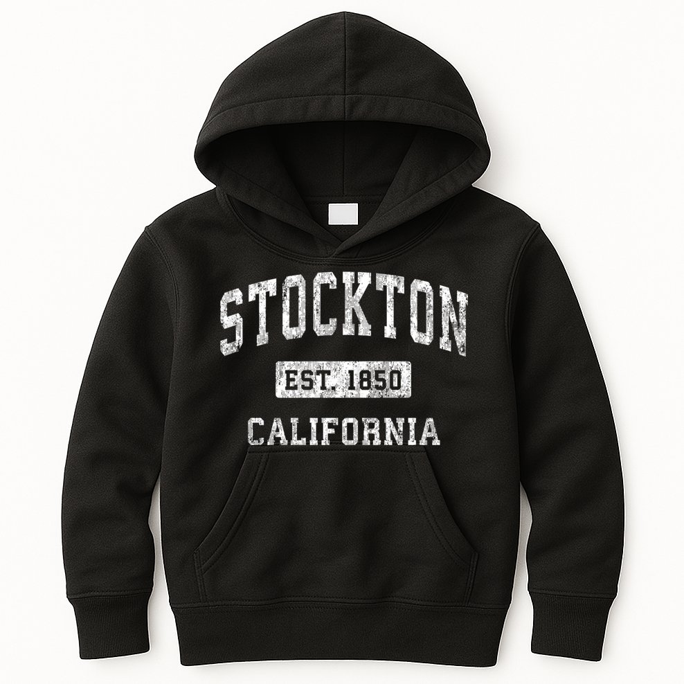 Stockton California Ca Vintage Established Sports Kids Hoodie