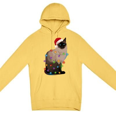 Siamese Cat Christmas Lights Xmas Cat Lover Gift Premium Pullover Hoodie