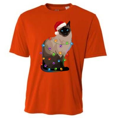 Siamese Cat Christmas Lights Xmas Cat Lover Gift Cooling Performance Crew T-Shirt