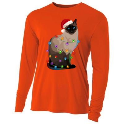 Siamese Cat Christmas Lights Xmas Cat Lover Gift Cooling Performance Long Sleeve Crew