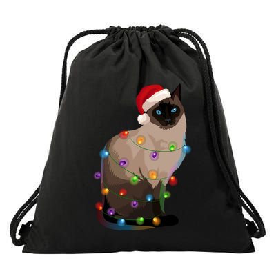 Siamese Cat Christmas Lights Xmas Cat Lover Gift Drawstring Bag