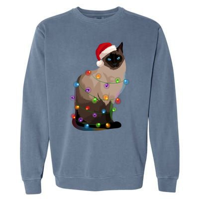 Siamese Cat Christmas Lights Xmas Cat Lover Gift Garment-Dyed Sweatshirt