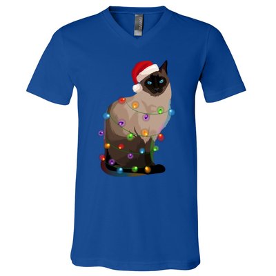 Siamese Cat Christmas Lights Xmas Cat Lover Gift V-Neck T-Shirt