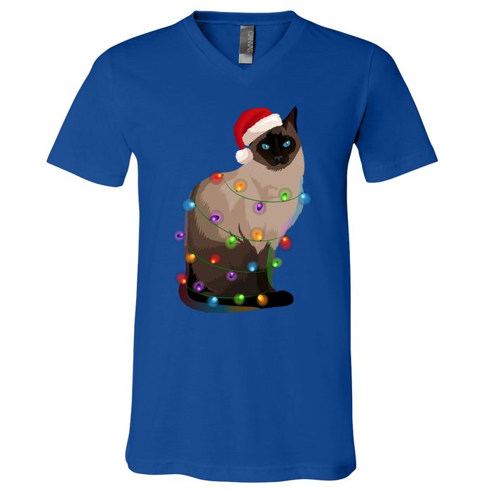 Siamese Cat Christmas Lights Xmas Cat Lover Gift V-Neck T-Shirt