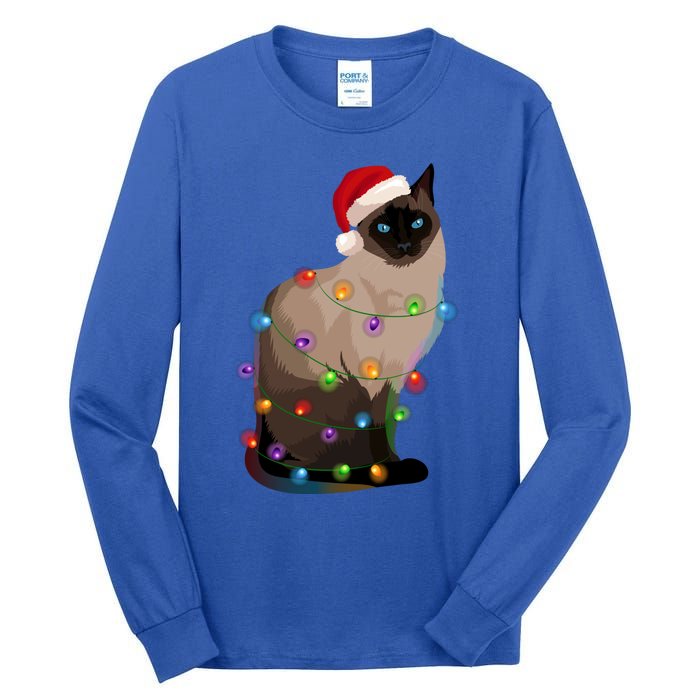 Siamese Cat Christmas Lights Xmas Cat Lover Gift Tall Long Sleeve T-Shirt