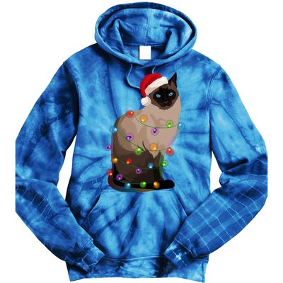 Siamese Cat Christmas Lights Xmas Cat Lover Gift Tie Dye Hoodie