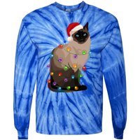 Siamese Cat Christmas Lights Xmas Cat Lover Gift Tie-Dye Long Sleeve Shirt