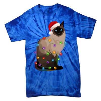 Siamese Cat Christmas Lights Xmas Cat Lover Gift Tie-Dye T-Shirt