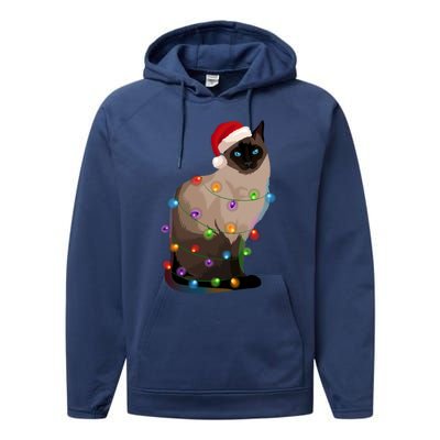 Siamese Cat Christmas Lights Xmas Cat Lover Gift Performance Fleece Hoodie