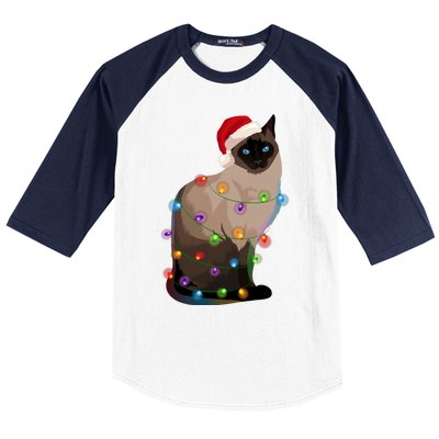 Siamese Cat Christmas Lights Xmas Cat Lover Gift Baseball Sleeve Shirt