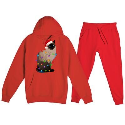 Siamese Cat Christmas Lights Xmas Cat Lover Gift Premium Hooded Sweatsuit Set