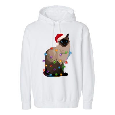 Siamese Cat Christmas Lights Xmas Cat Lover Gift Garment-Dyed Fleece Hoodie