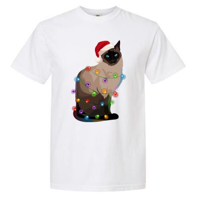 Siamese Cat Christmas Lights Xmas Cat Lover Gift Garment-Dyed Heavyweight T-Shirt