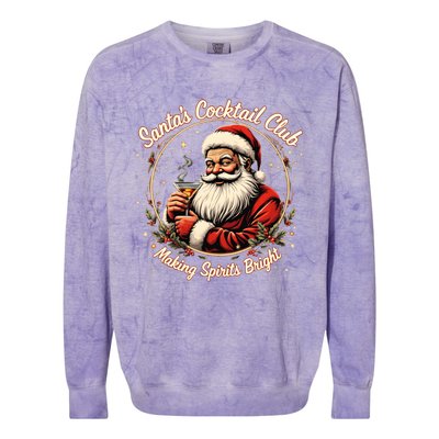 SantaS Cocktail Club Making Spirits Bright Retro Xmas Santa Colorblast Crewneck Sweatshirt