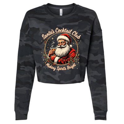 SantaS Cocktail Club Making Spirits Bright Retro Xmas Santa Cropped Pullover Crew