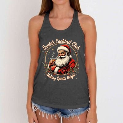 SantaS Cocktail Club Making Spirits Bright Retro Xmas Santa Women's Knotted Racerback Tank