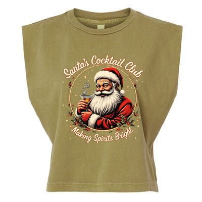 SantaS Cocktail Club Making Spirits Bright Retro Xmas Santa Garment-Dyed Women's Muscle Tee