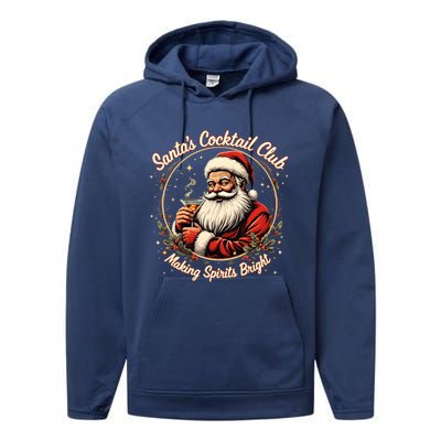 SantaS Cocktail Club Making Spirits Bright Retro Xmas Santa Performance Fleece Hoodie