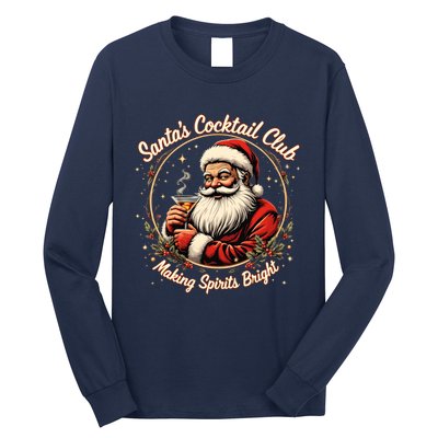 SantaS Cocktail Club Making Spirits Bright Retro Xmas Santa Long Sleeve Shirt