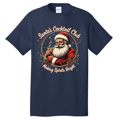 SantaS Cocktail Club Making Spirits Bright Retro Xmas Santa Tall T-Shirt