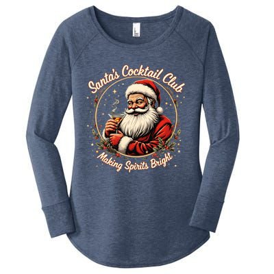 SantaS Cocktail Club Making Spirits Bright Retro Xmas Santa Women's Perfect Tri Tunic Long Sleeve Shirt